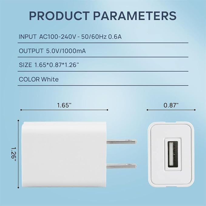 Wall Charger Cube 5V1A USB Power Supply Charging Block Universal Wall Plug Brick Portable Travel Fast Charger Power Adapter for iPhone, Samsung Galaxy, LG (2PCS-White)