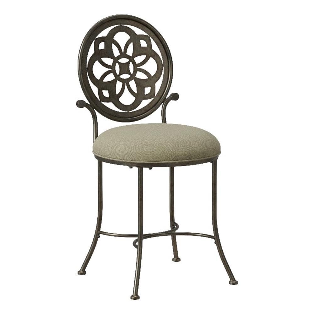 Hillsdale, Marsala Metal Vanity Stool with a Circular Geometric Back Design for Makeup Room or Bathroom, Gray