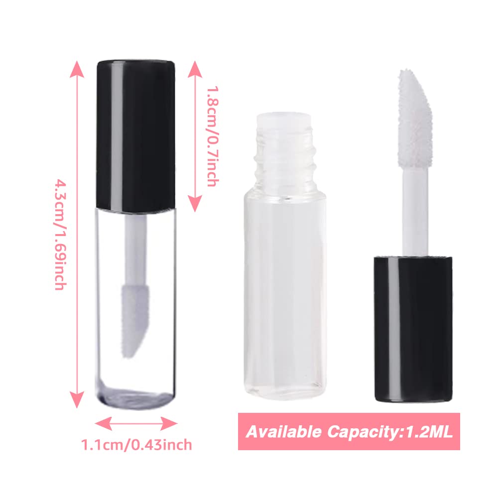 AMORIX 50PCS Black 1.2ml Mini Lip Gloss Tubes with Wand for Samples