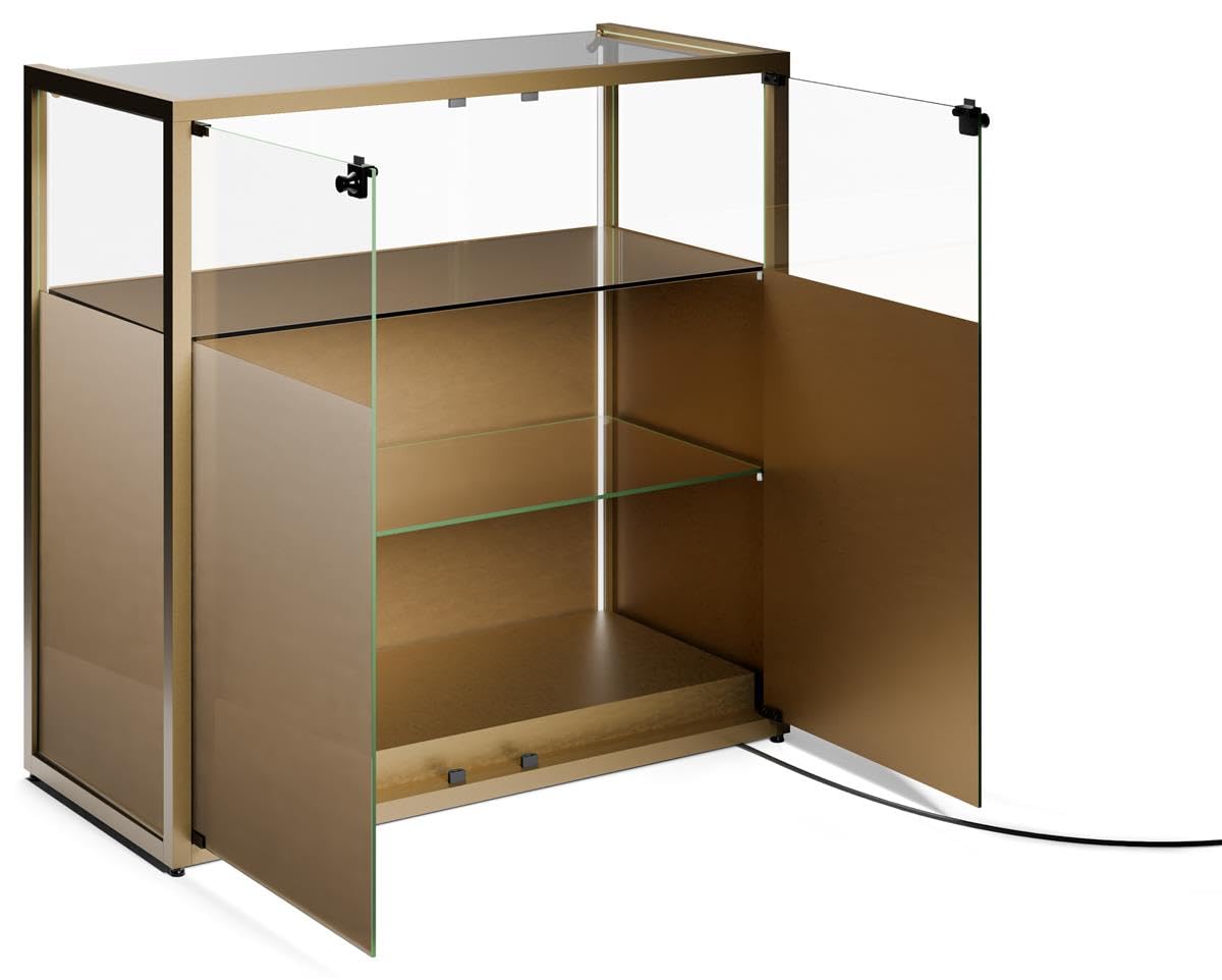 Displays2go 37" w Tempered Glass Showcase, Storage Cabinet, Locking Doors - Bronze