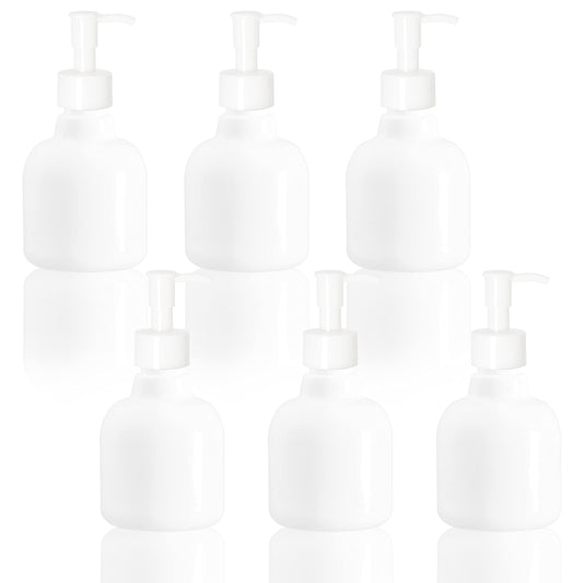 Youngever 6 Pack Plastic Pump Bottles 8 Ounce, Refillable Plastic Pump Bottles with Travel Lock (White)