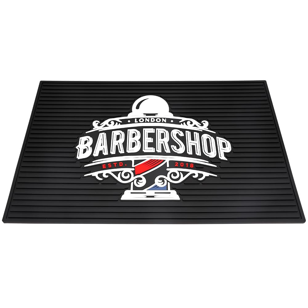 BarberTop Anti-Slip Flexible Rubber Barber Mat for Stations - 11.81 x 17.72 inches, Protects Countertop & Sink Area, Ideal for Scissors & Salon Tools (Black)