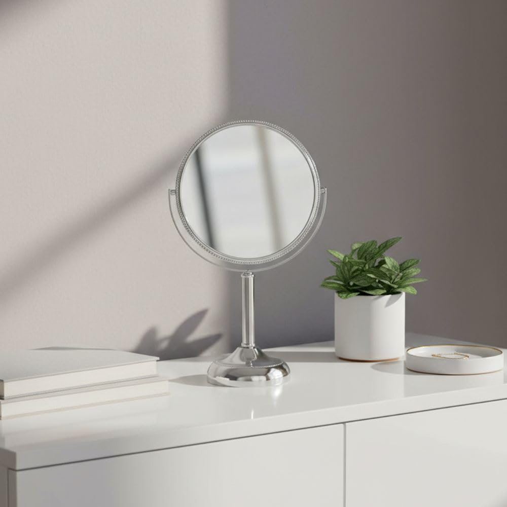 JERDON Two-Sided Tabletop Makeup Vanity Mirror - 10X-1X Magnification & Swivel Design - 6-Inch Diameter Portable Mirror – Polished Chrome Finish - Model JP910CB