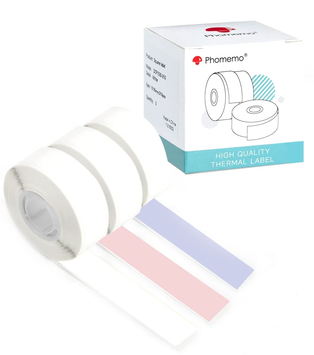 Phomemo Q31 Q32 Q30S Q30 Label Maker Tape, Black on Lavender, White, Pink Sticker Thermal Paper Self-Adhesive Label Tape, 15mm x 6m (1/2"x2361/8") Continuous Paper, 3 Roll