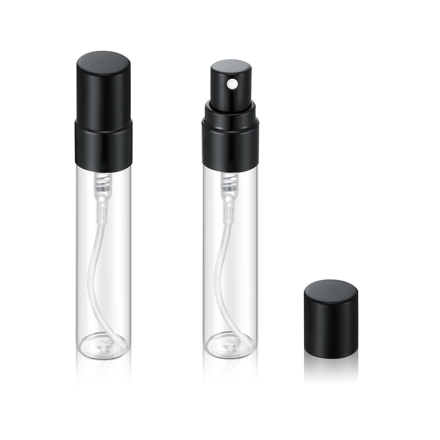 Jxcmeng 20Pcs 5ml Empty Clear Glass Mist Spray Bottle Refillable Mini Perfume Atomizer Travel Sample Bottle with Black Aluminized Nozzle Makeup Container for Perfume (5ml Black Caps)