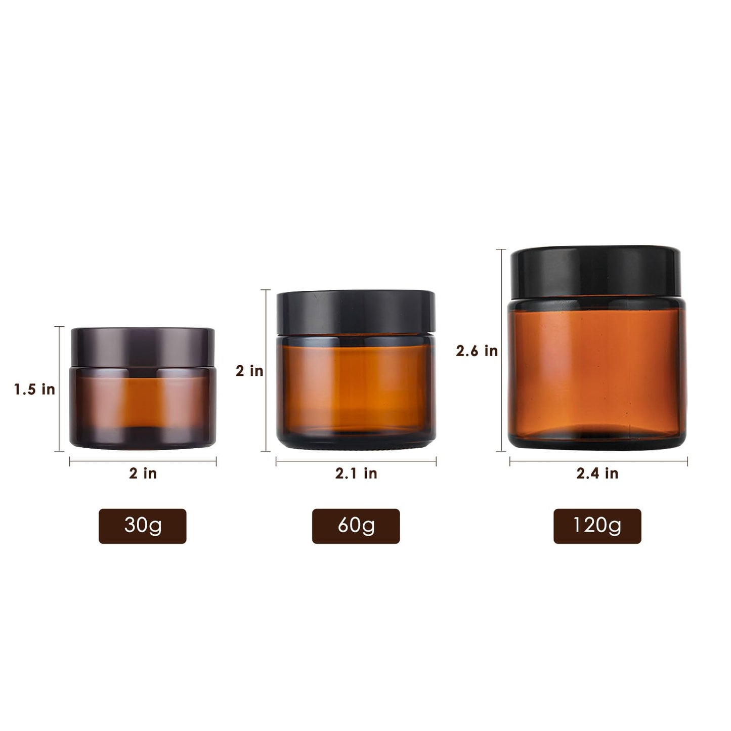 IRON BILL 1 Oz Amber Round Glass Jars with Inner Liners and Black Lids(12PCS) Empty Cream Containers Refillable Cosmetic Vials for Cosmetics, Lotions, Ointment, Body Scrubs & Balms