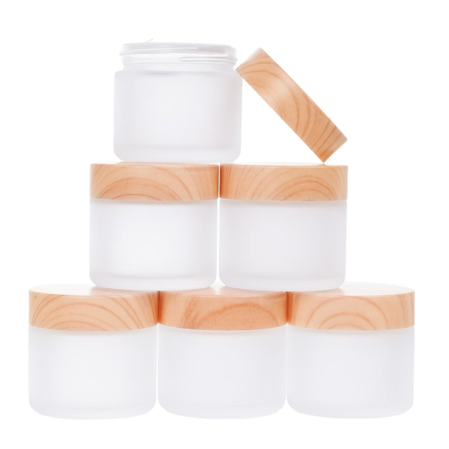 Miayon 6Pcs Glass Lotion Cream Container with Lid Refillable Empty Sample Cosmetic Jar for Makeup Scrub Cream Toiletries Home Travel (60ml)