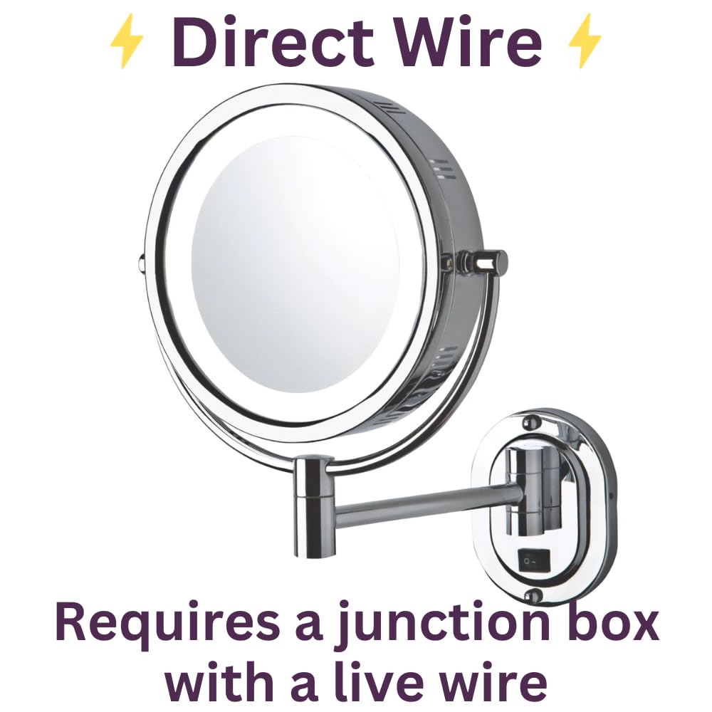 JERDON Two-Sided Lighted Wall-Mounted Makeup Mirror - Makeup Mirror with 5X Magnification & Wall-Mount Arm - 8-Inch Diameter Mirror with Chrome Finish Wall Mount - Model HL165CLD
