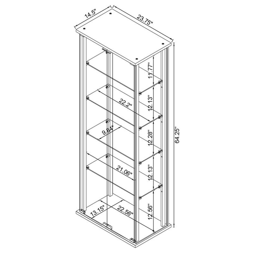 BOWERY HILL Contemporary Glass Wood Curio Cabinet, Black Finish, 5 Shelves, 64.25" H x 23.75" W x 14.5" D, Mirrored Back with Hinged Glass Door for Living Room or Dining Room Display