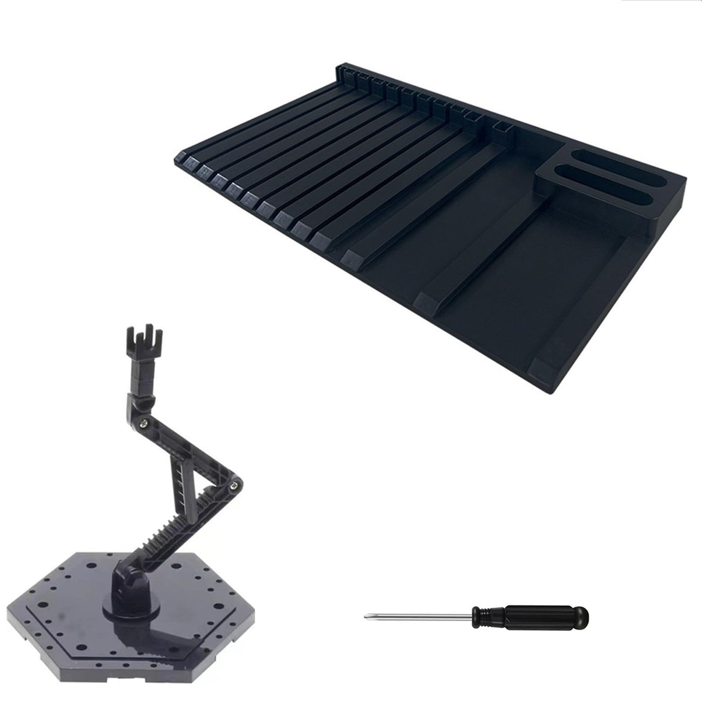 2-Piece Set Model Kit Display Stand and Runner Storage System with Action Base, Suitable for Model Stand and HG, MG and RG Model Character Display Stand ,Suitable for storing various tools，Black.