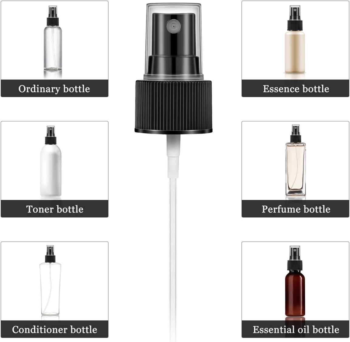 Spray Bottle Tops 50-Pack Plastic Spray Bottle Nozzle Sprayer Caps Replacement Fine Mist Pump Heads for Toners and Essential Oil Black