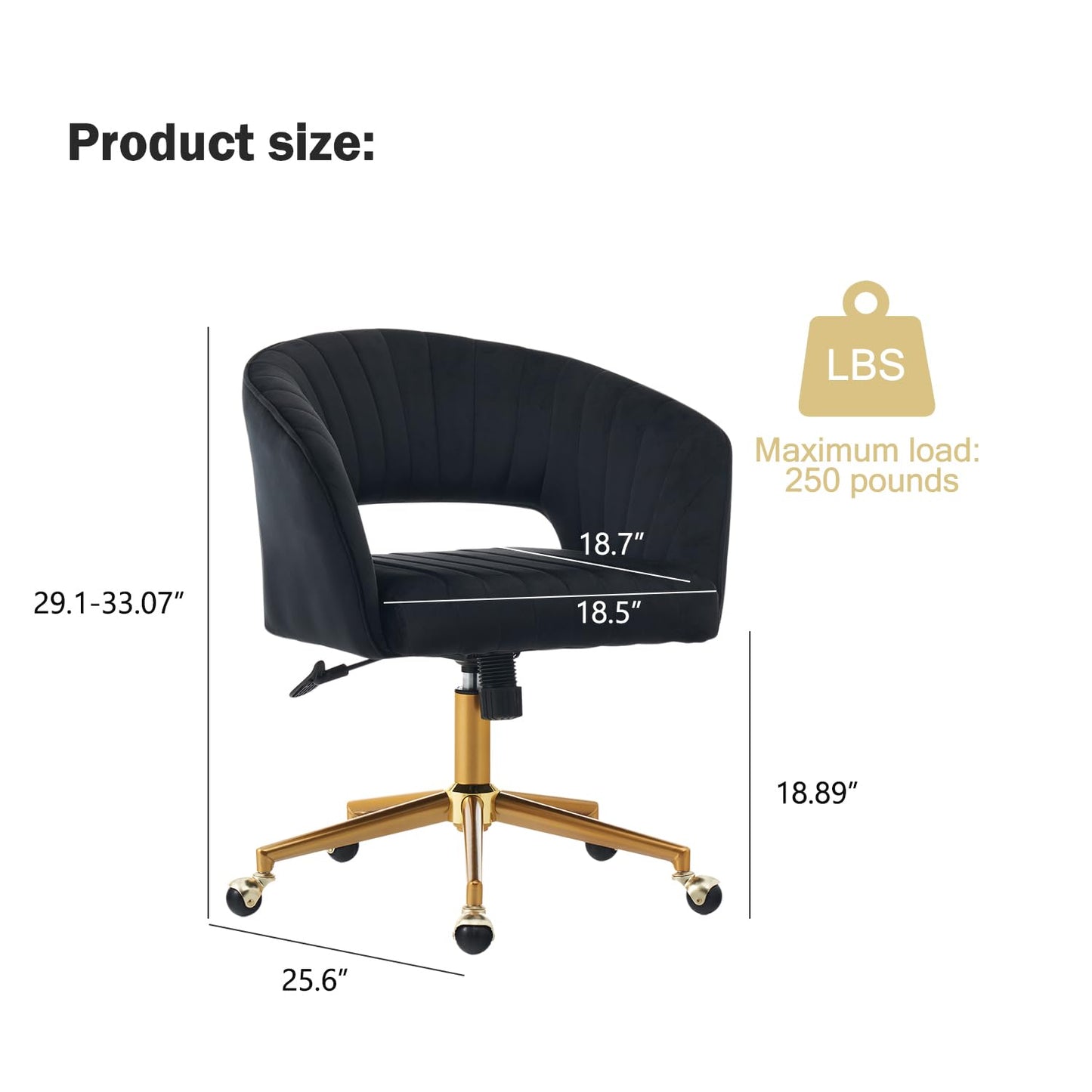 Nrizc Velvet Office Desk Chair, Upholstered Home Office Desk Chairs with Adjustable Swivel Wheels, Ergonomic Office Chair for Living Room, Bedroom, Office, Vanity Study (Black)