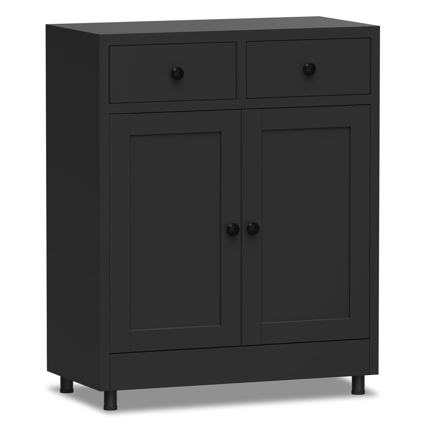 JINKUR Metal Storage Cabinet with 2 Drawers and Adjustable Shelf, Sideboard Buffet Cabinet for Home, Office, Hallway, Entryway, Living Room, Kitchen Pantry and Dining Room (Black)