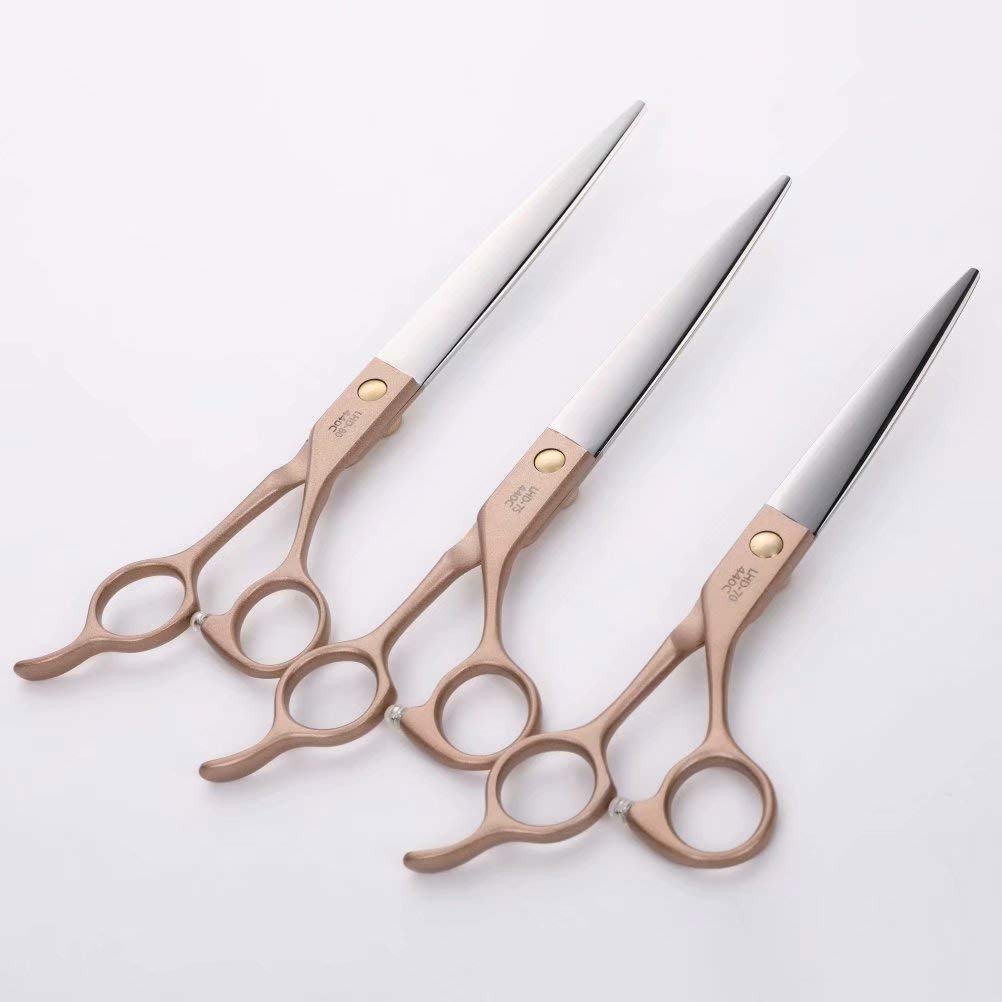 Fenice Peak 7'' Dog Straight Scissors for Grooming 440C Stainless Steel Rose Gold Professional Pet Trimming Scissors Sharp Blades Cutting for Dogs and Cats Shears