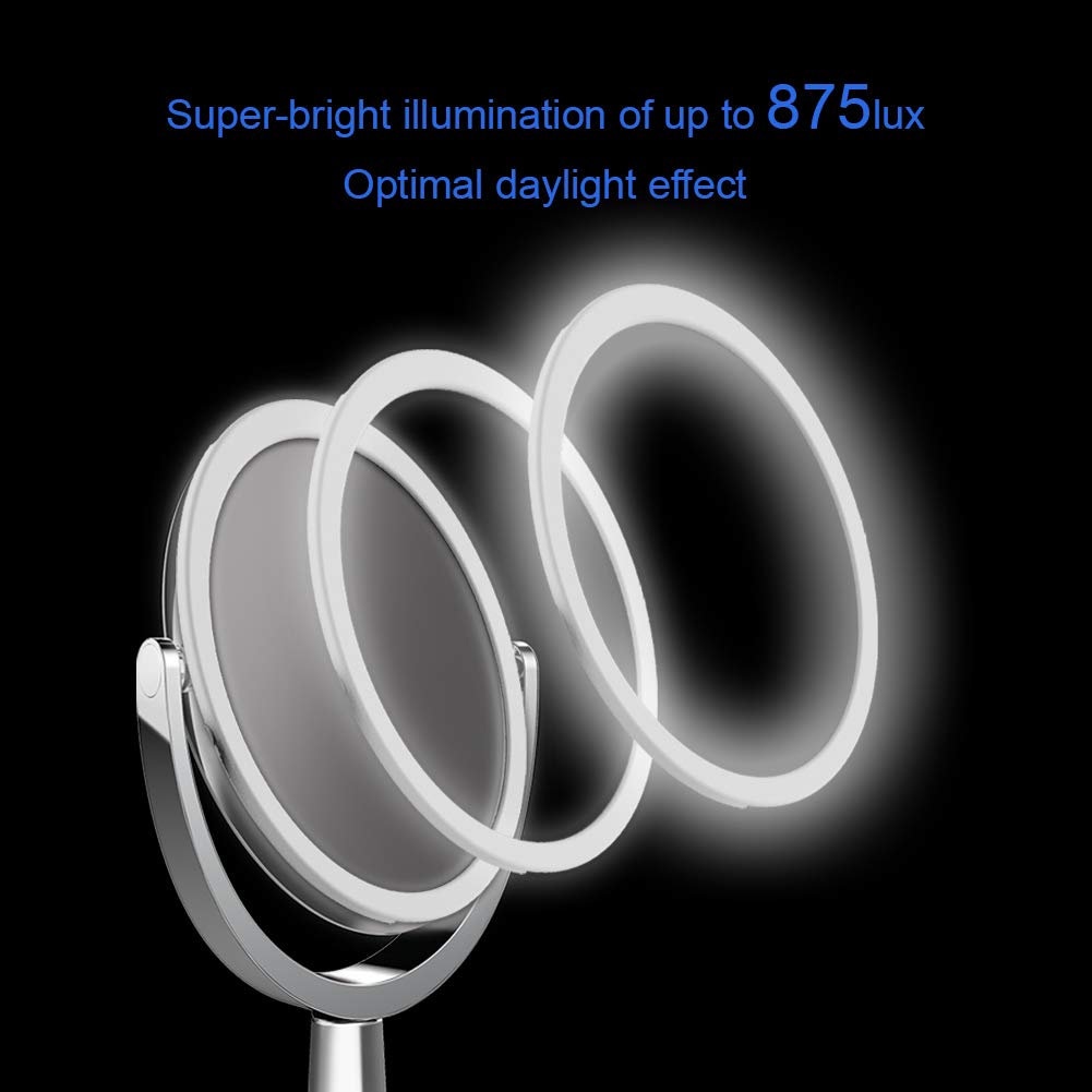 RENEWLAB BY BIOMAX Superstar Oval Shaped Dual-Sided Lighted Makeup Mirror, 1X/5X Magnifying Vanity Makeup Mirror, 360 Degree Rotating Adjustable Brightness Mirror, Brushed Nickel