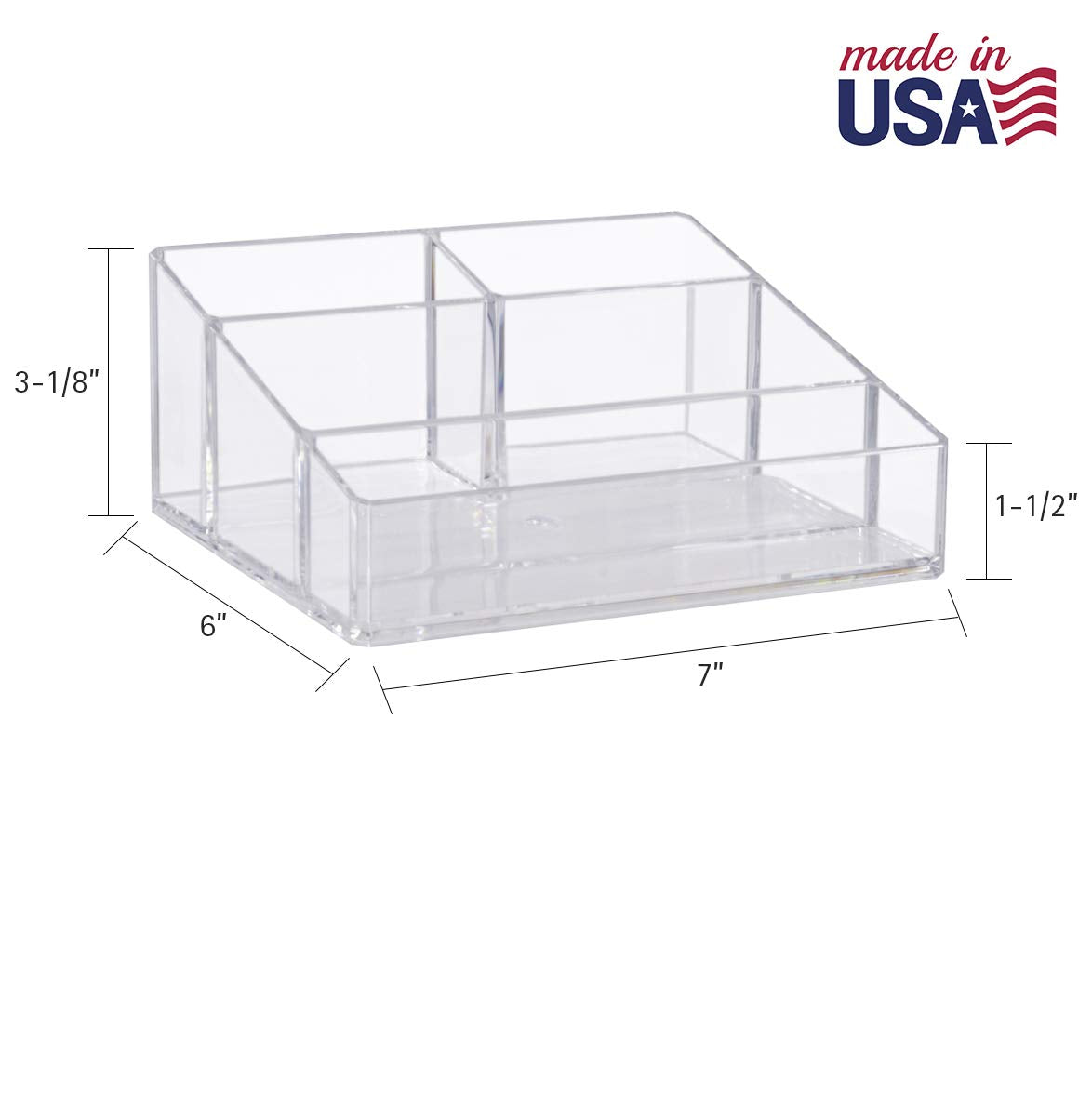 STORi Clear Plastic Small Countertop Vanity Makeup Organizer, Compact Rectangular 4-Compartment Holder for Brushes, Eyeshadow Palettes, & Beauty Supplies, Made in USA