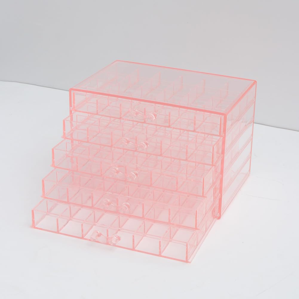 YUFONG Earring Storage Box Organizer, Acrylic Jewelry Storage Box Holder 5 Drawers Transparent Jewelry Display Stand with 120 Small Compartments Gift Boxes for Women Girls (Clear Pink)