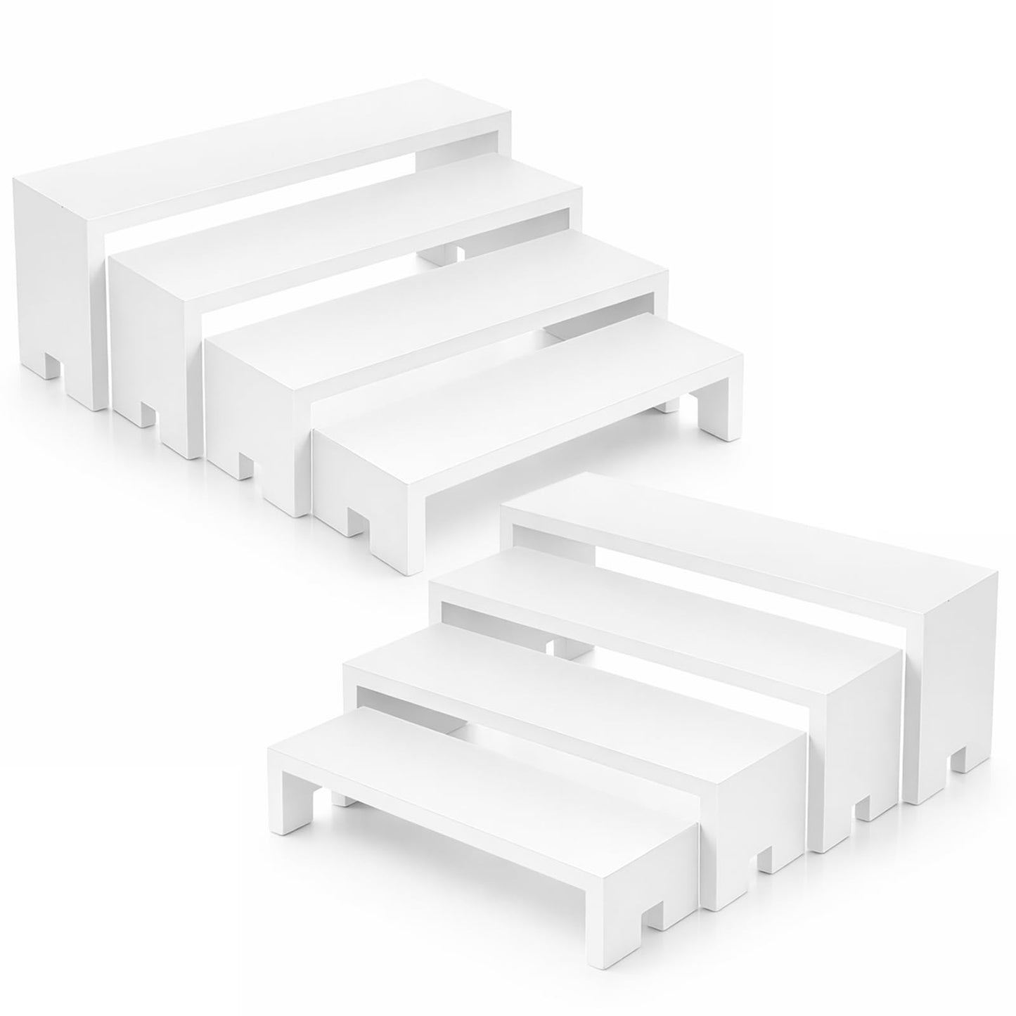 2 Set Large White Display Risers Wooden Tiered Risers Stand 4 Tiered 8Pcs Wood Display Riser Set Layered Aesthetic Shelves Stackable Wooden Cupcake Stand Racks Cupcake Stands Perfume Displays Stands
