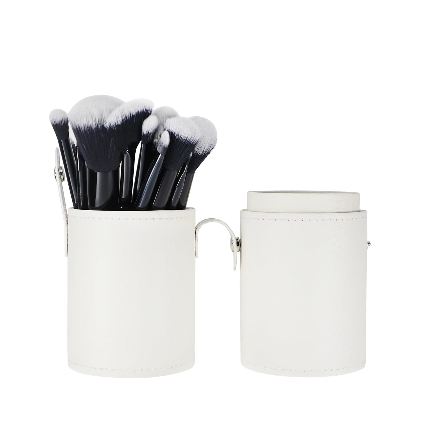 Kososuru Portable Makeup Brush Case,Pu Leather Makeup Brush Holder with Button,Travel Cup Storage Dustproof Makeup Cosmetic Bags for Women (White)