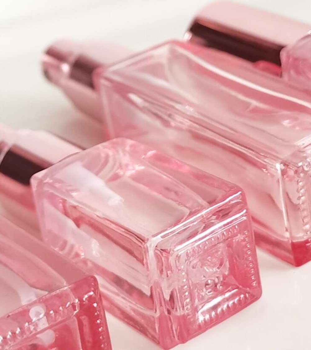 20ML Glass Perfume Bottles Empty Pink Spray Perfume Bottles with Rose Gold Lid Refillable Portable Empty Refillable Perfume Atomizer Vials Refillable Cosmetic Containers for Perfume Essential Oils