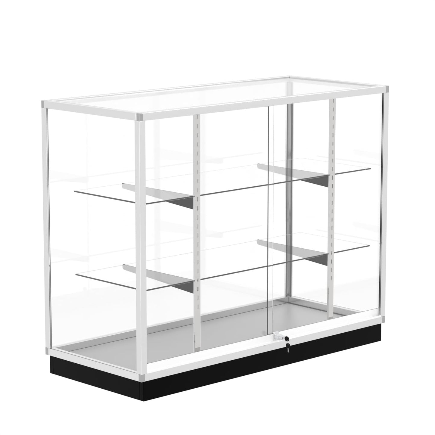 48" Glass Display Showcase Cabinet – Silver Aluminum Frame, Tempered Glass Shelves, Lockable Sliding Doors & LED Lighting – Extra Vision Retail Fixture for Stores, Exhibits & Collectibles
