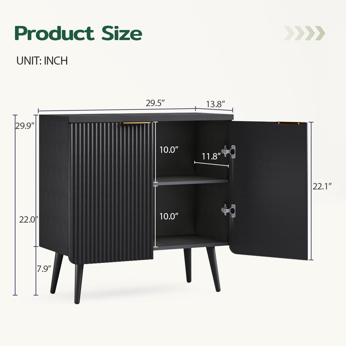 Trygoal Wood Fluted Sideboard with 2 Doors, Modern Buffet Cabinet with Shelves, Multi-Space Storage Credenza Kitchen for Entryway, Dining & Living Room, Black