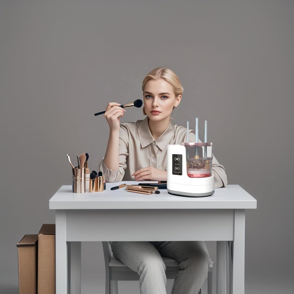 AOOFCMLLC Makeup Brush Cleaner 3 in 1 Electric Makeup Brush Cleaner and Dryer, Automatic Brush Cleaner Machine with Multi-Hour Drying Settings, Portable Design for All Makeup Brush Types