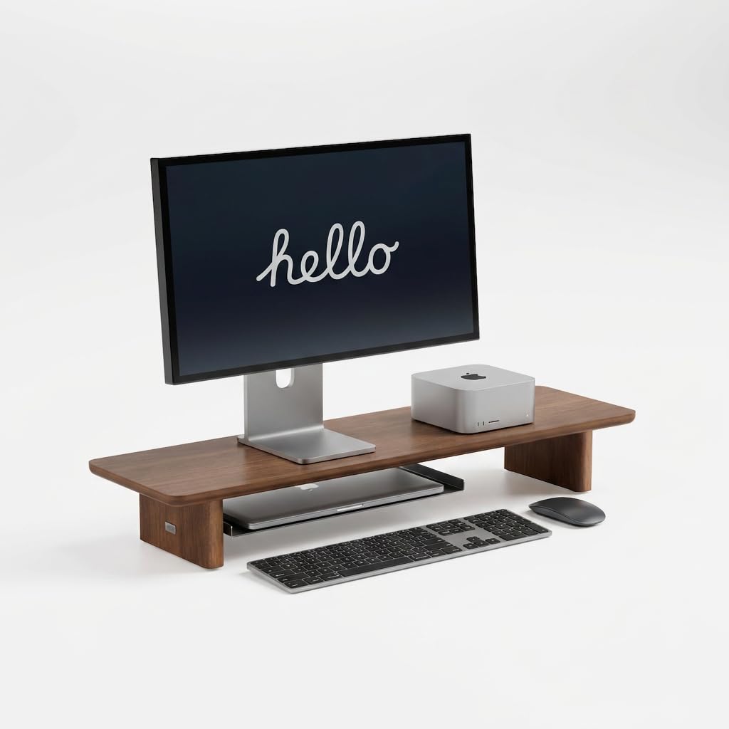 FISUA Minimalist Walnut Single Monitor Stand Riser - 31.5" Modular Desk Organizer for iMac, Laptop & Ultrawide Monitors - Natural Wood Grain