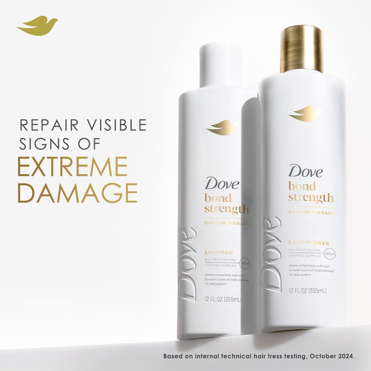 Dove Bond Strength Shampoo & Conditioner Set + Hair Serum Bundle – Repair Treatment for Damaged and Frizzy Hair (3 Piece Set)