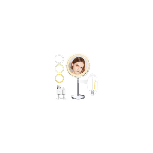 Unimiro 9inch Makeup Mirror with Lights, 1x/20x 5000mAh Makeup Mirrors with Light and Magnification, 360° Rotate Makeup Mirror with Lights and Magnification, 3 Color, 80 LEDs, Stepless Dimmable
