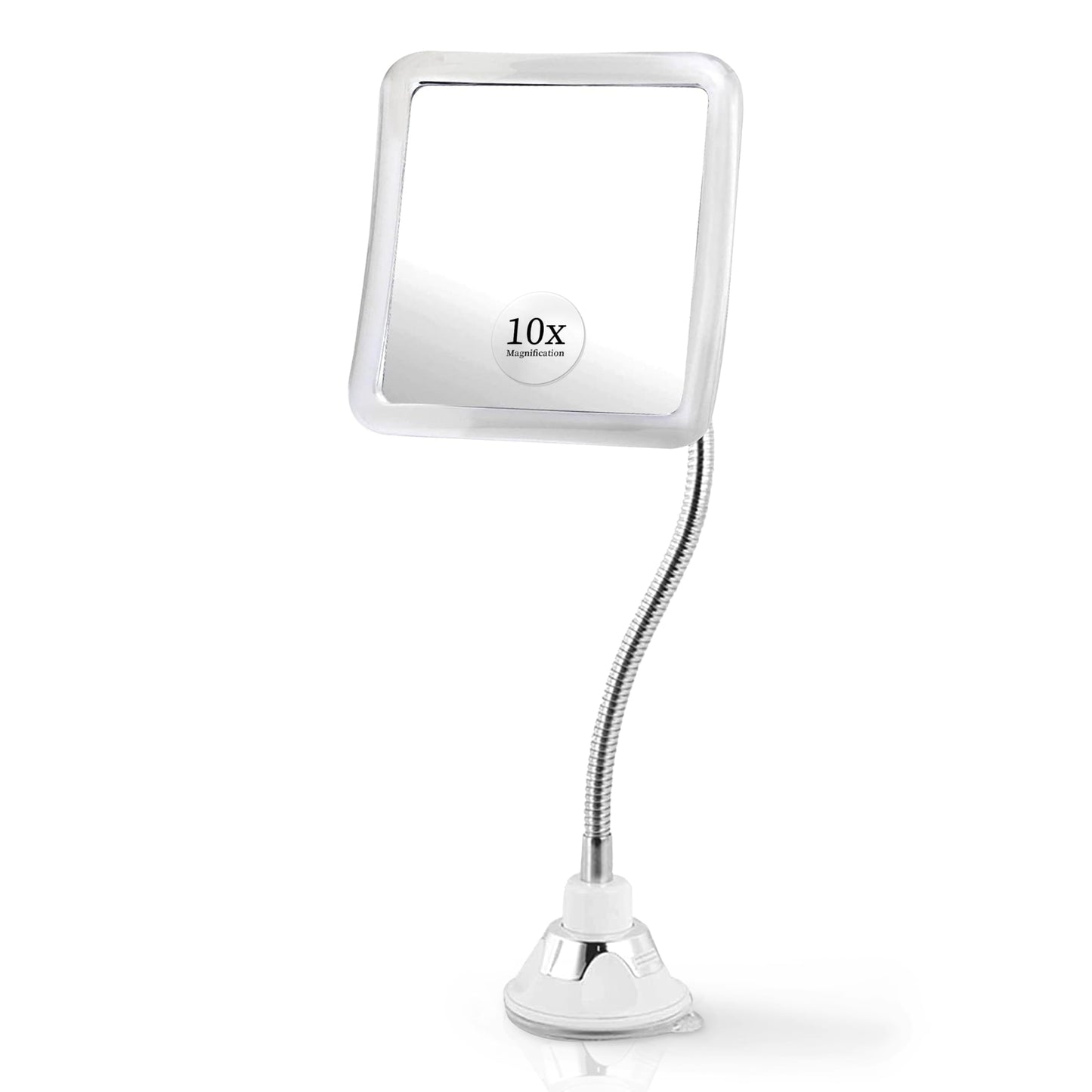 MIRRORVANA Flexible 10X Magnifying Square Makeup Mirror Non Lighted with Adjustable Gooseneck & Suction Cup 2in1 Table Mirror and Wall Mount for Vanity & Bathroom Use - 6.3" x 6.3" (Translucent Frame)