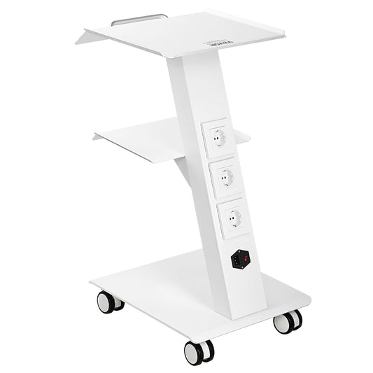 VEVOR Rolling Esthetician Cart with 3 Built-in Sockets, 3-Tier Metal Medical Trolley on Swivel Wheels, Mobile Ultrasonic Tray Cart, for Lab, Clinic, Beauty and Dental, 220 lbs Weight Capacity