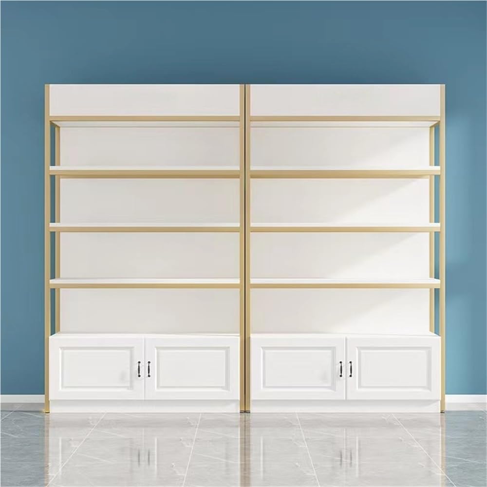 LFSBTI Modern Display Case with Metal Frame, Multi-Layer Make Up Storage Cabinet, Display Cabinet with Anti-Slip Feet, Multifunctional Shelves for Beauty Salons and Retail Stores(Gold,120cm/47.2in)