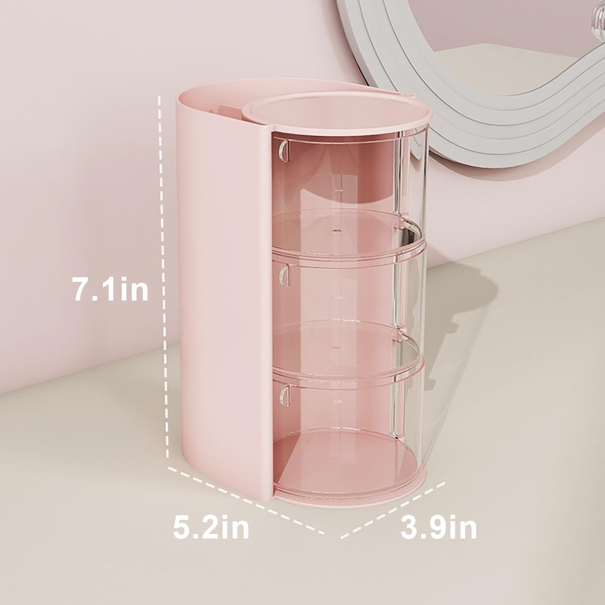Goujfol Hair Accessories Organizer, 3 Layer Hair Tool Organizer with Brush Holder, Rotatable Makeup Storage Organizers for Girls, Storage Box for Clip, Rings (Pink)