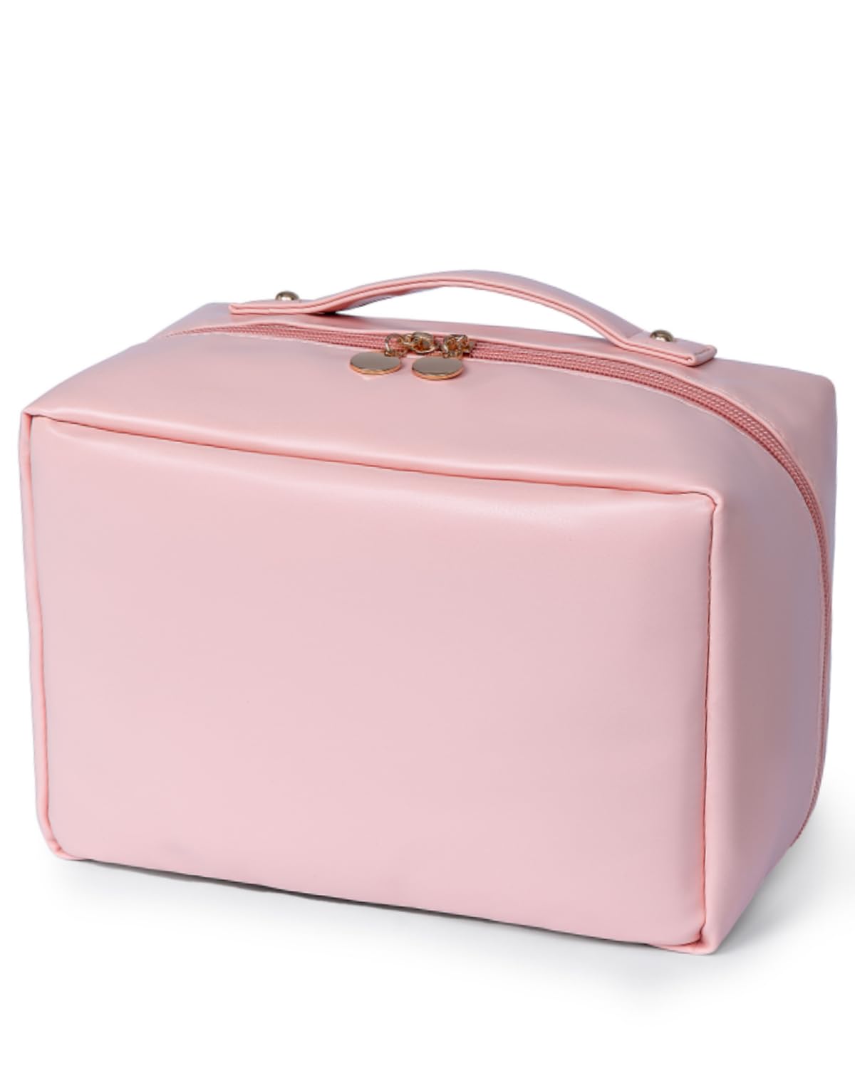 Travel Makeup Bag, Large Capacity Cosmetic Organizer Bag for Women, 180° Flat Open Makeup Case with Compartments, Waterproof PU Leather Toiletry Bag for Skincare, Brushes & Beauty Travel Essentials