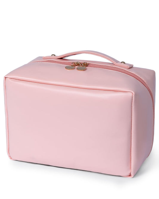 Travel Makeup Bag, Large Capacity Cosmetic Organizer Bag for Women, 180° Flat Open Makeup Case with Compartments, Waterproof PU Leather Toiletry Bag for Skincare, Brushes & Beauty Travel Essentials