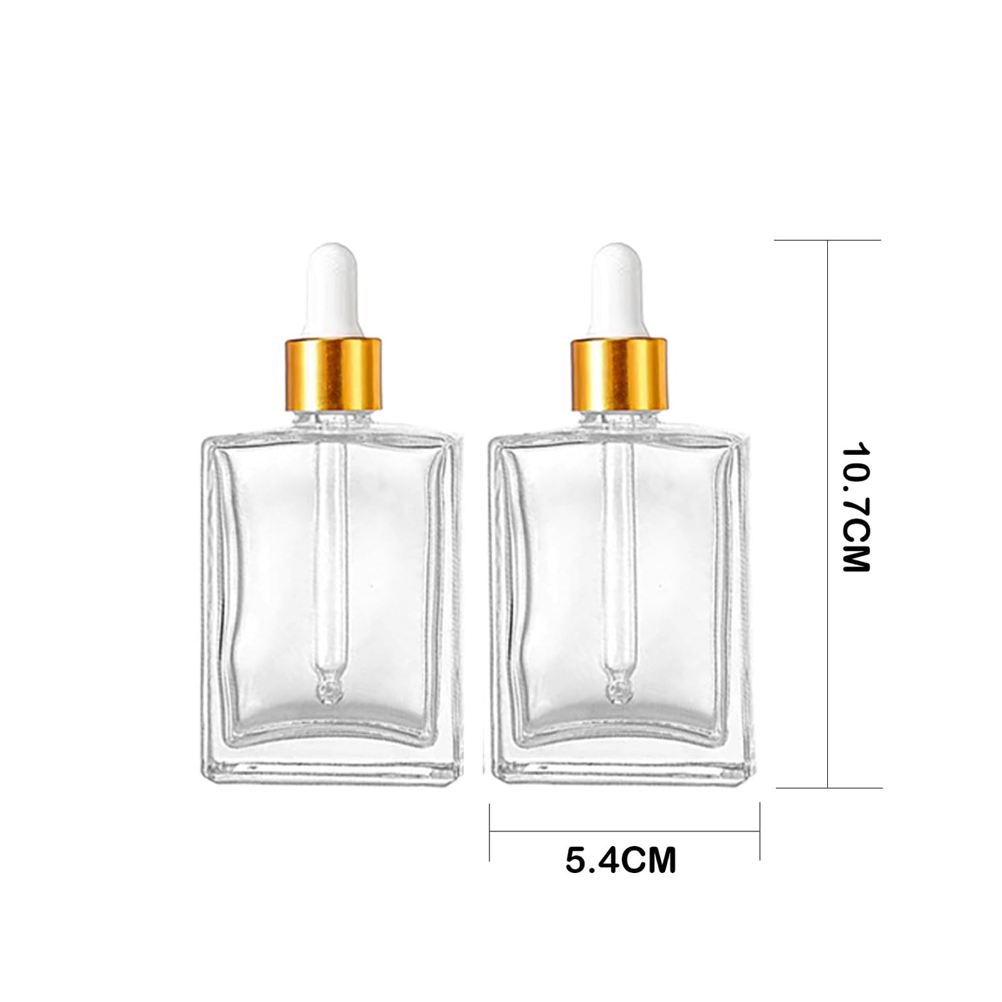 BEGIKET 6 Pack 1.7oz Clear Square Glass Dropper Bottles, 50ml Empty Square Perfumes Bottles with Eye Droppers, for Essential Oils,Liquids, Tincture Bottle (Clear -Golden Cap)