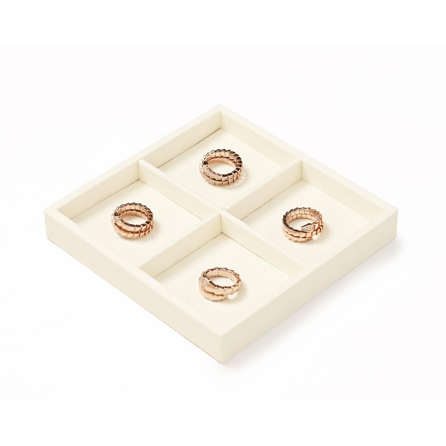 Oirlv Microfiber 4 Grids Stackable Jewelry Display Trays Showcase Jewelry Organizer Storage Trays(Beige)