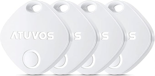 ATUVOS Air Tracker Tags-4 Pack, Bluetooth Luggage Tracker Works with Apple Find My APP (iOS Only, Not for Android), Keys Finder and Item Locator for Luggage, Backpack, Suitcases, Replaceable Battery