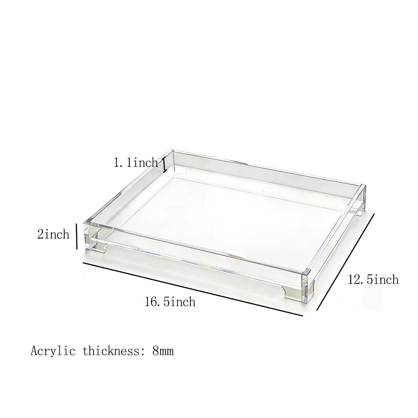 Sturdy 16.5" Acrylic Serving Tray with Handles - Ottoman Coffee Table Organizer for Food, Tea, Snacks, Vanity & Kitchen Countertop - Multi-Use for Bathroom, Living Room, Bar Parties
