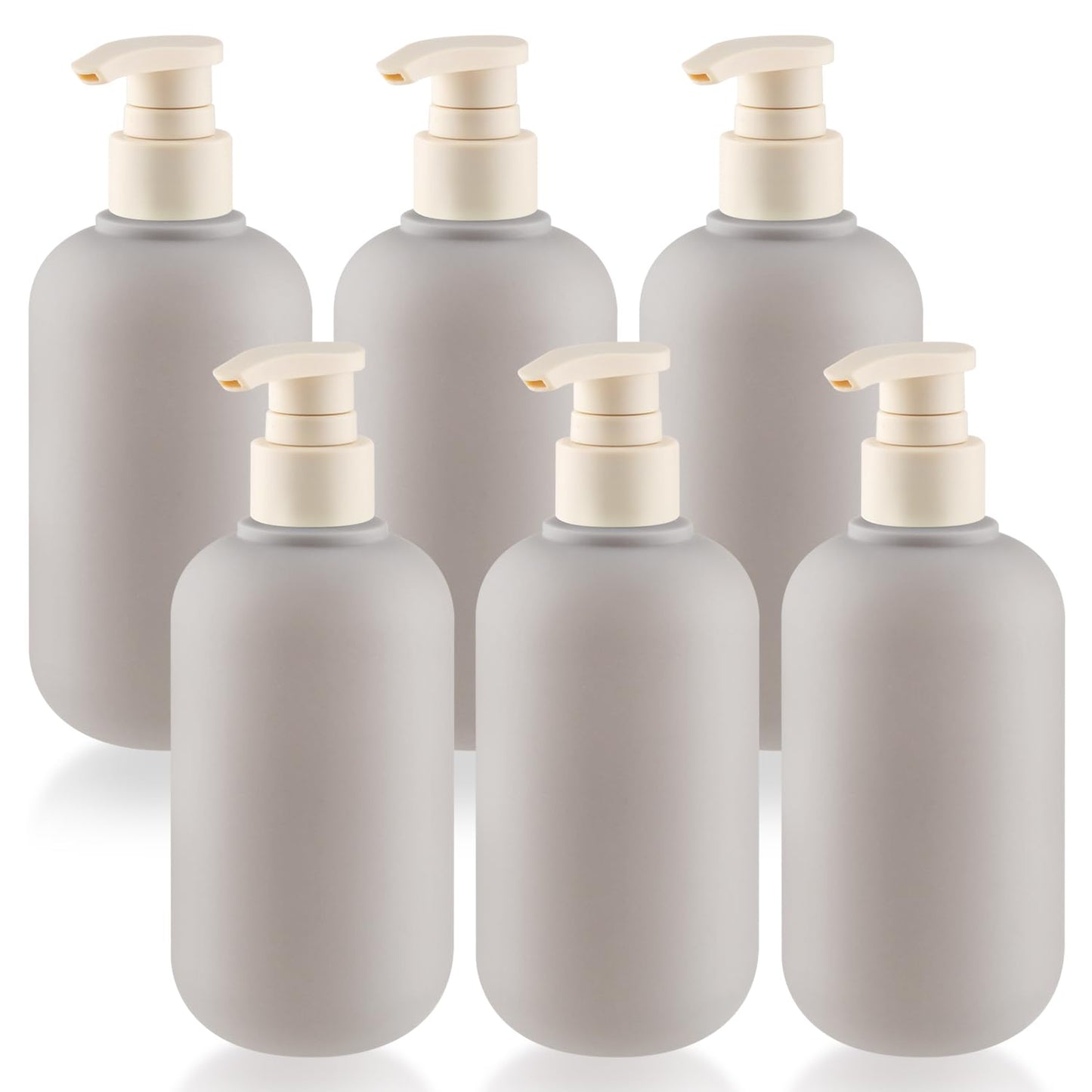 DMuuuDM 6 Pcs 10 oz Soft Plastic Bottles with Press Pump,Empty Refillable Travel Shampoo Dispenser Container for Hand Soap,Shampoo,Lotion,Body Wash,Conditioner,Silicone Funnel Included (Grey)