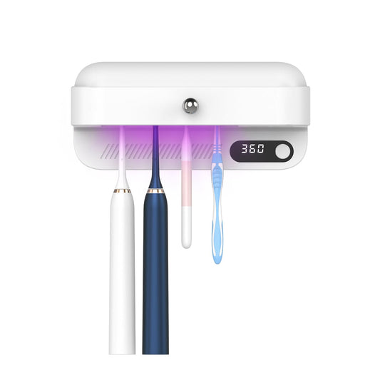 Zyntieu UV Toothbrush Sanitizer and Holder, Wall-Mounted Electric Toothbrush Cleaner with Air Drying & Countdown Timer, Long Battery Life, USB Rechargeable, 4 Slots Bathroom Toothbrush Holders