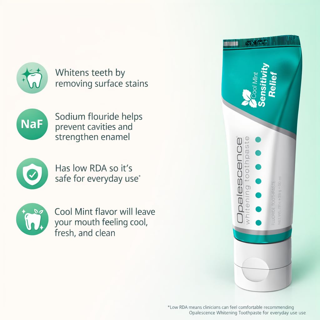 Opalescence GO 15 Whitening Bundle - (7 Treatments) Hydrogen Peroxide Prefilled Teeth Whitening Trays and Travel Sensitive Whitening Toothpaste 1 Oz - Mint Flavor- Includes a Toothbrush - 6288-1T
