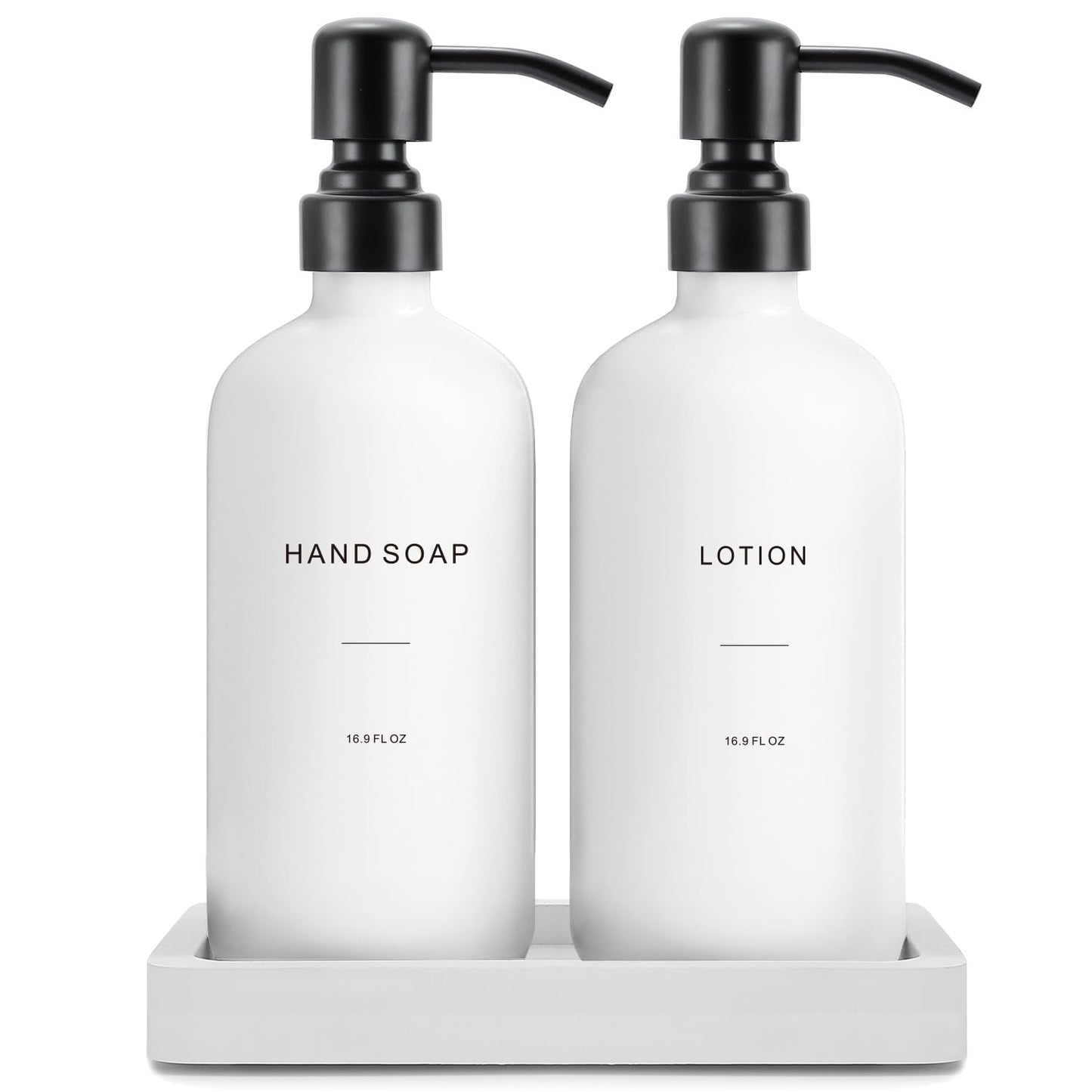 Prus Waso White Soap Dispenser Set, Contains Hand and Lotion Dispenser with Pump. Perfect for Guest Bathroom Decor. (White)