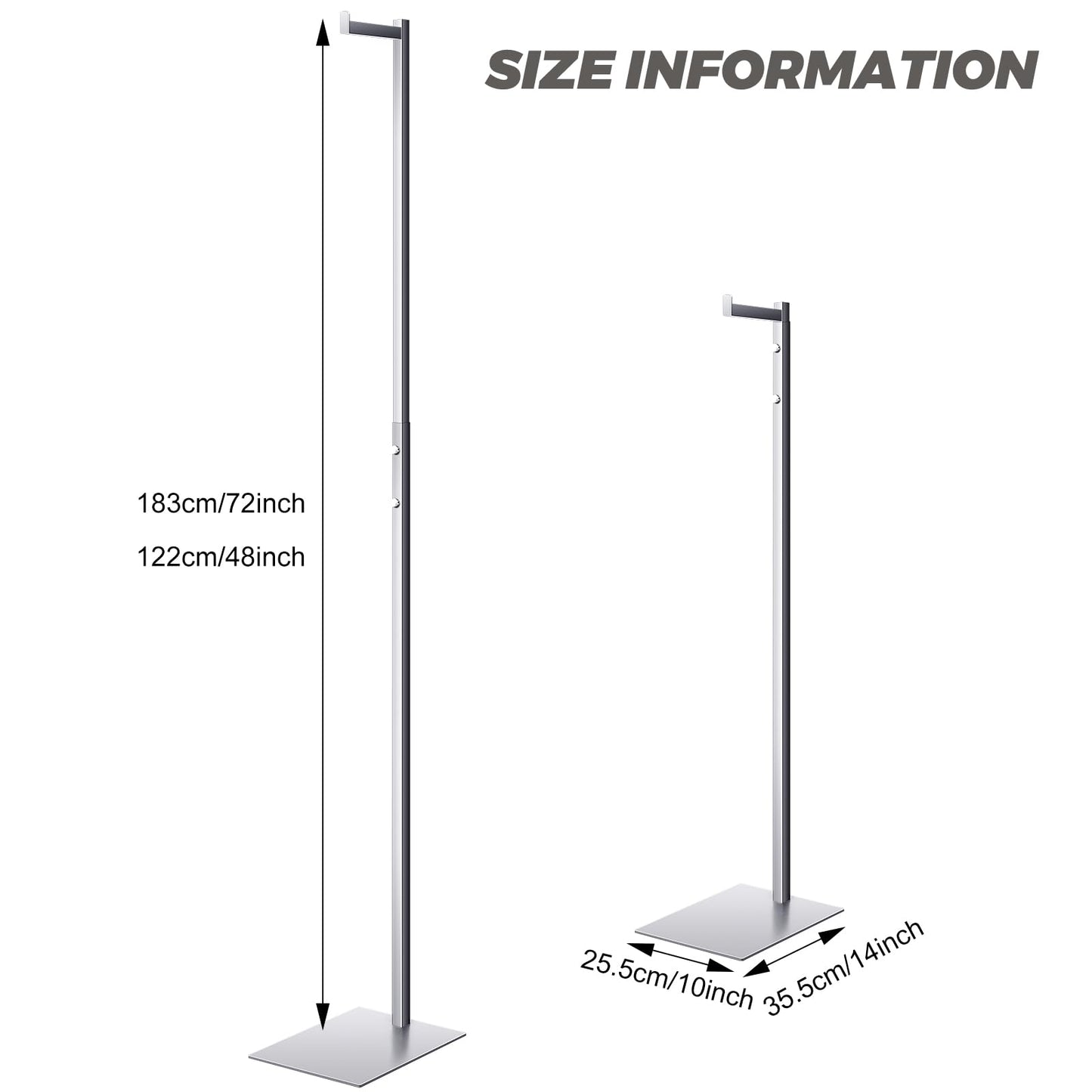 Sintuff Adjustable Cloth Display Stand 48-72 Inches Single Garment Rack Metal Costumer T Shirt Display for Thrift Shop Vendors Retail Store(Silver)