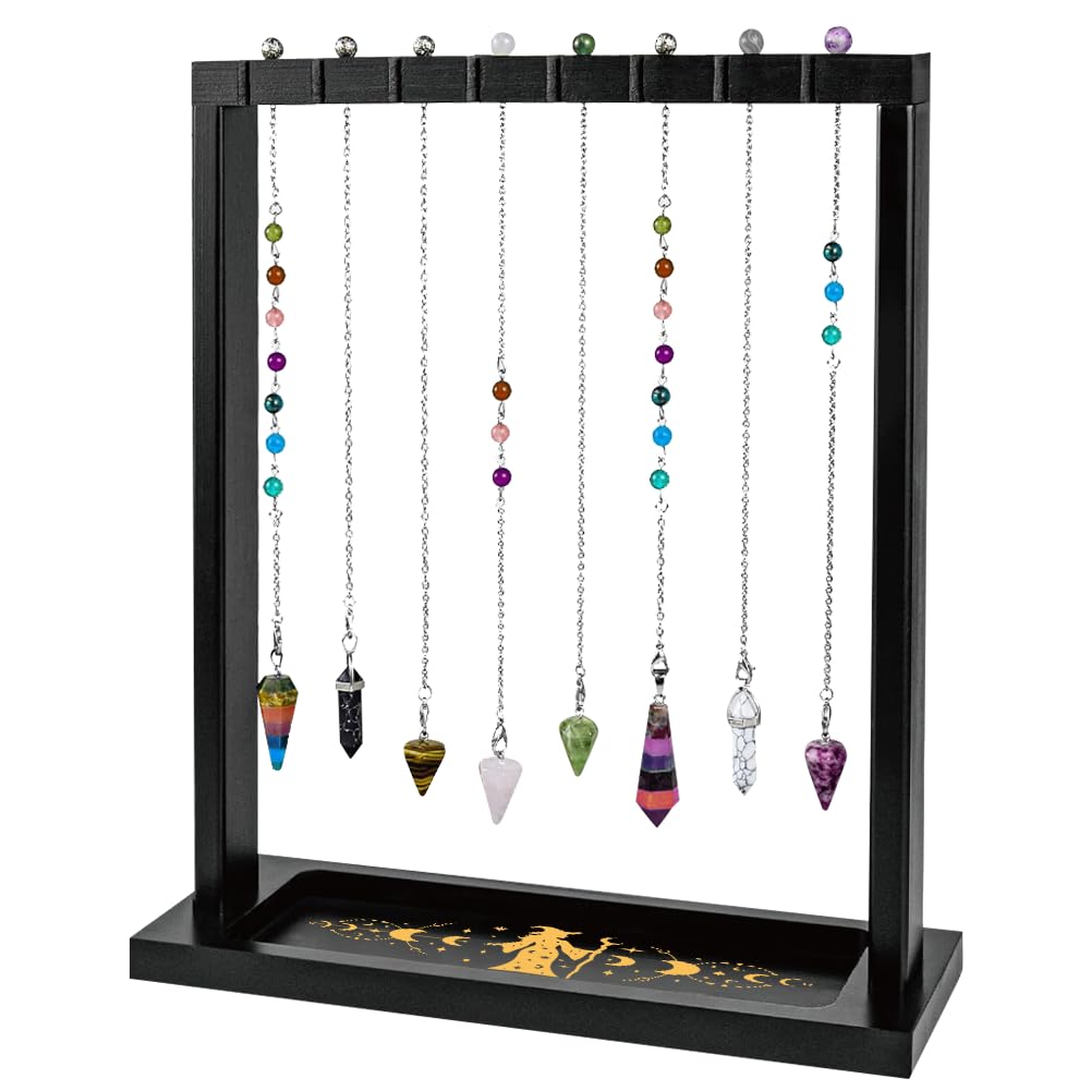 BEUNITONE Witch Design Display Stand, Wooden Crystal & Jewelry Holder Organiser Divination Tools for Stones Necklaces Witchcraft Supplies for Home Decor, Market Stall and Craft Fair Showcase