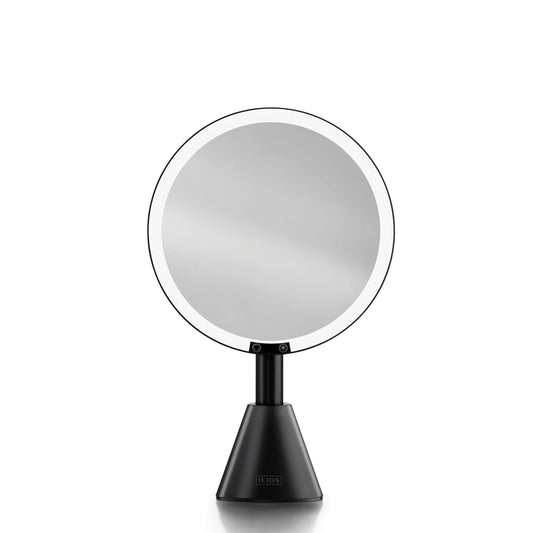 Ilios Lighting 9" Lighted Makeup Mirror with 5X Magnification – Rechargeable LED Vanity Mirror, Adjustable Lighting (3200K–6500K), 1000 Lux Brightness, Stepless Dimming (Black)