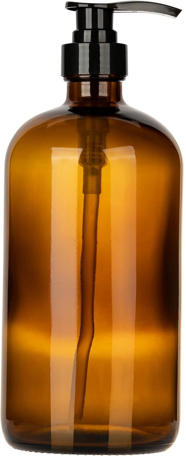32 Ounce Glass Large Soap Dispenser - Refillable Shampoo and Conditioner Bottle with Pump for Shower and Bath - 1 Liter Shower Bottle- by Kitchentoolz