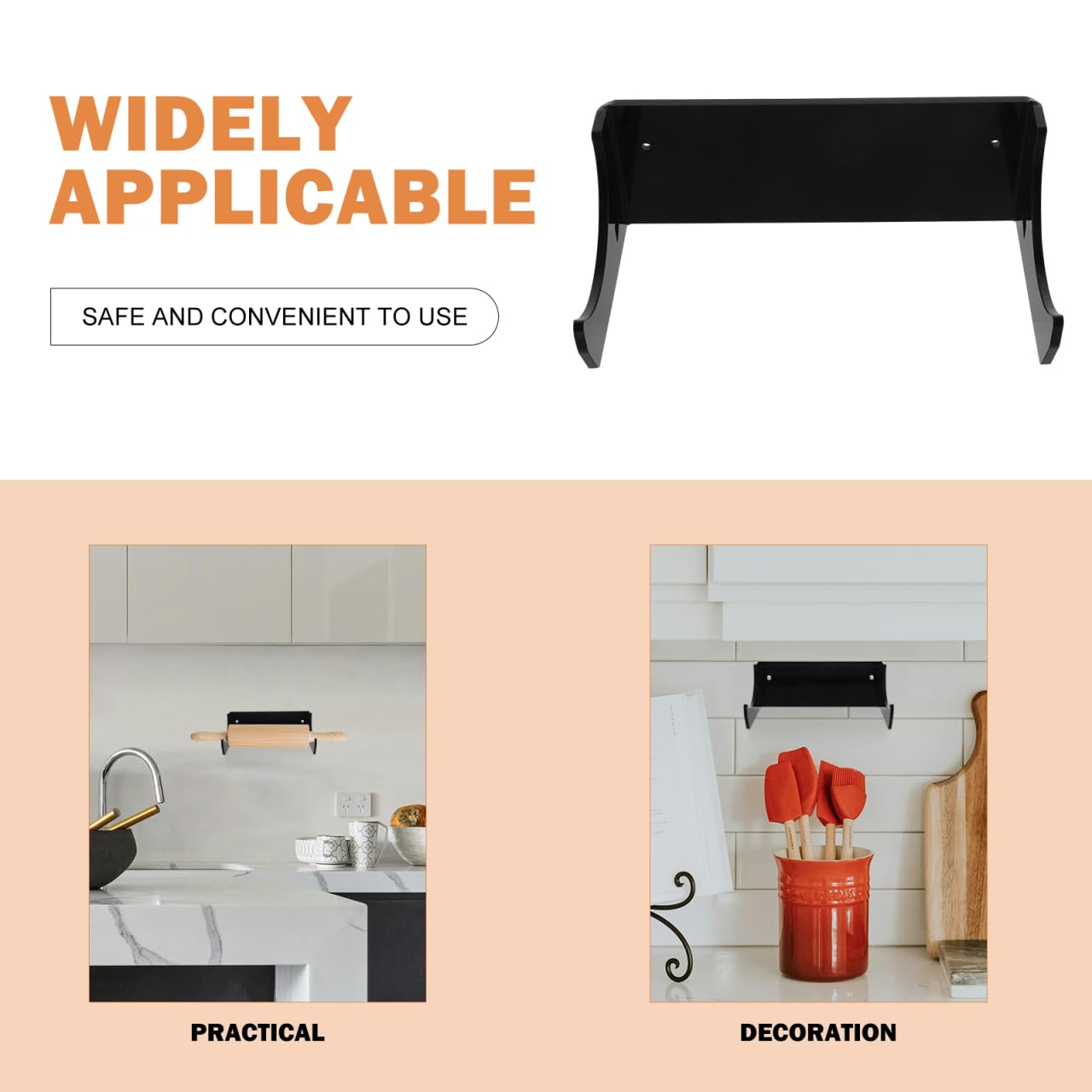 LABRIMP Wall Rolling Pin Holder Acrylic Rolling Pin Display Rack Wall Mount Rolling Holder for Kitchen Storage Space-Saving Rolling Hanger 2 Pack