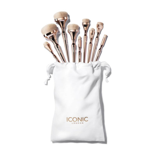 ICONIC LONDON HD Blend Brush Set | Luxury Synthetic Makeup Brushes for a Flawless Base and Finish | Buff, Blend, and Polish, Vegan (9 piece)